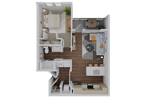 Floor plan for 1 bed, 1 bath, 761 sqft